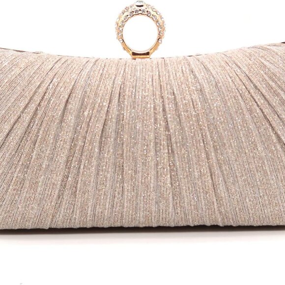 Women Pleated Glitter Evening Clutch Purse with Rhinestone Strap for Party - Picture 1 of 7